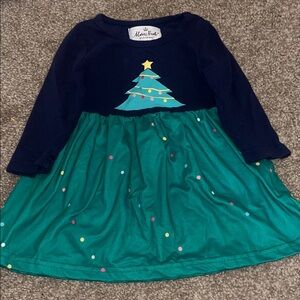 Navy and Teal Holiday Dress with Tree Design, Christmas